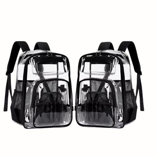 2/2 Pack Clear Backpack Bulk for Students SeeThrough Bag (Black/Purple) With Keychain Letter L Incluide Stadium Backpack