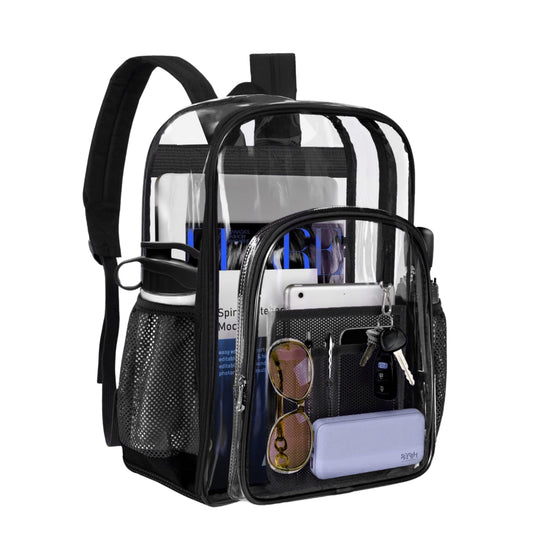 Clear Backpack Heavy Duty -Clear Backpack For Stadium- PVC Transparent Backpack Large Clear Book Bag for College Work Clear Backpack Black